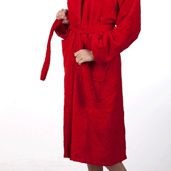 100% Natural Turkish Cotton Ladies Bathrobe Red - Picture 2 of 4